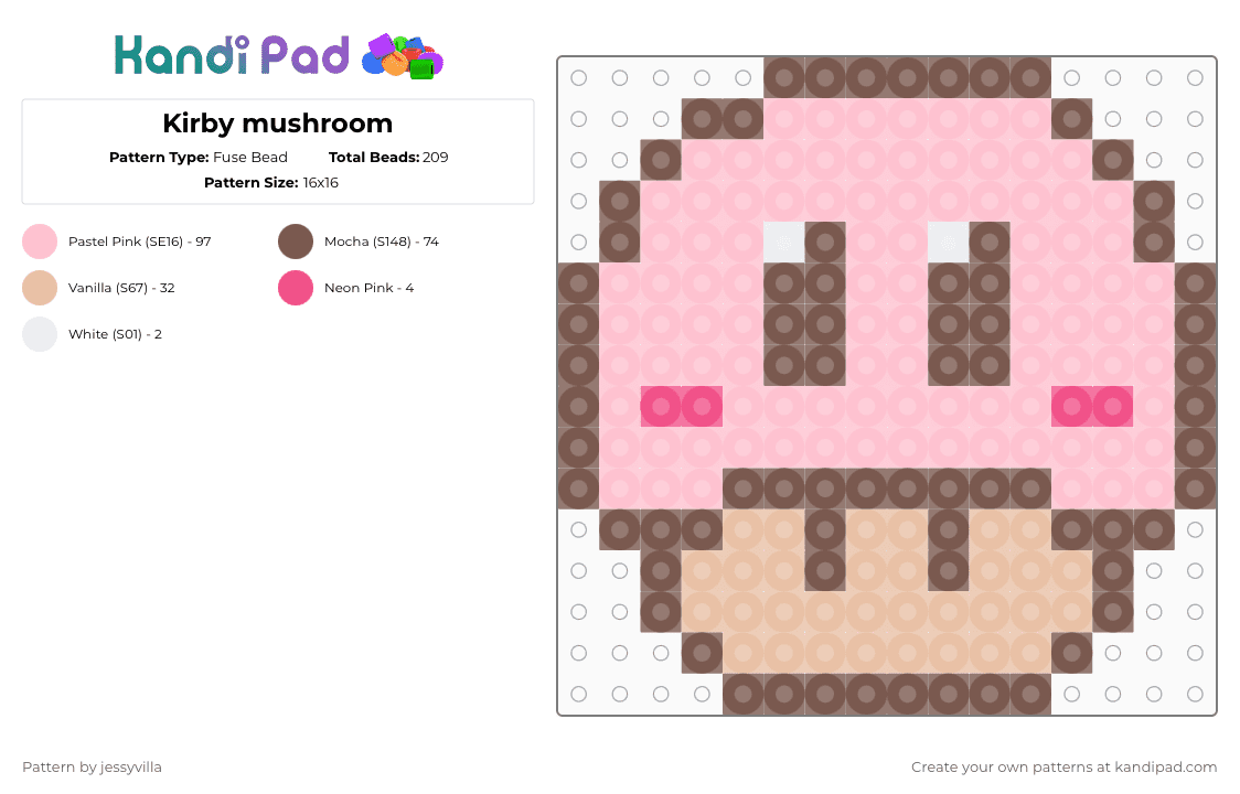 Kirby mushroom - Fuse Bead Pattern by jessyvilla on Kandi Pad - tan,pink