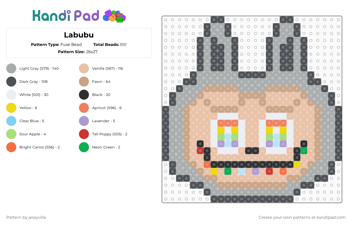 Labubu - Fuse Bead Pattern by jessyvilla on Kandi Pad - gray,beige