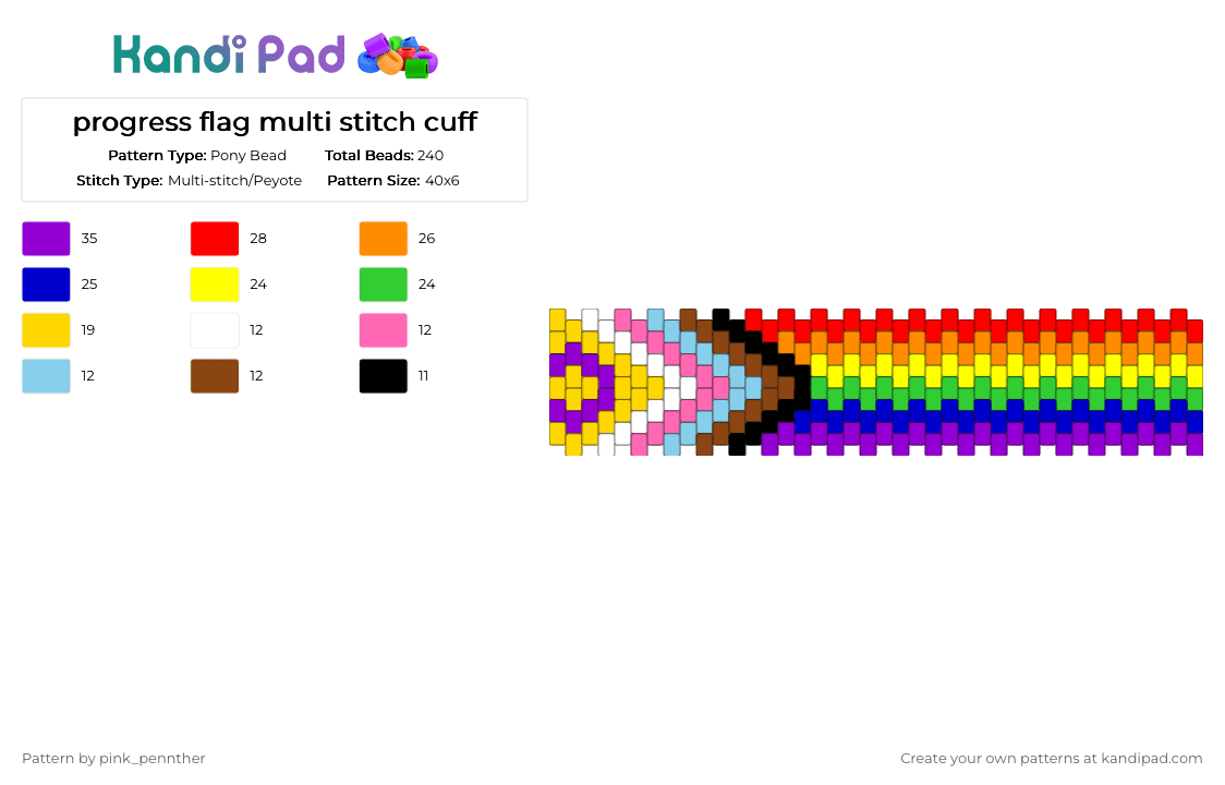 progress flag multi stitch cuff - Pony Bead Pattern by pink_pennther on Kandi Pad - yellow,purple,red,pride,multistitch,cuff,prideflag