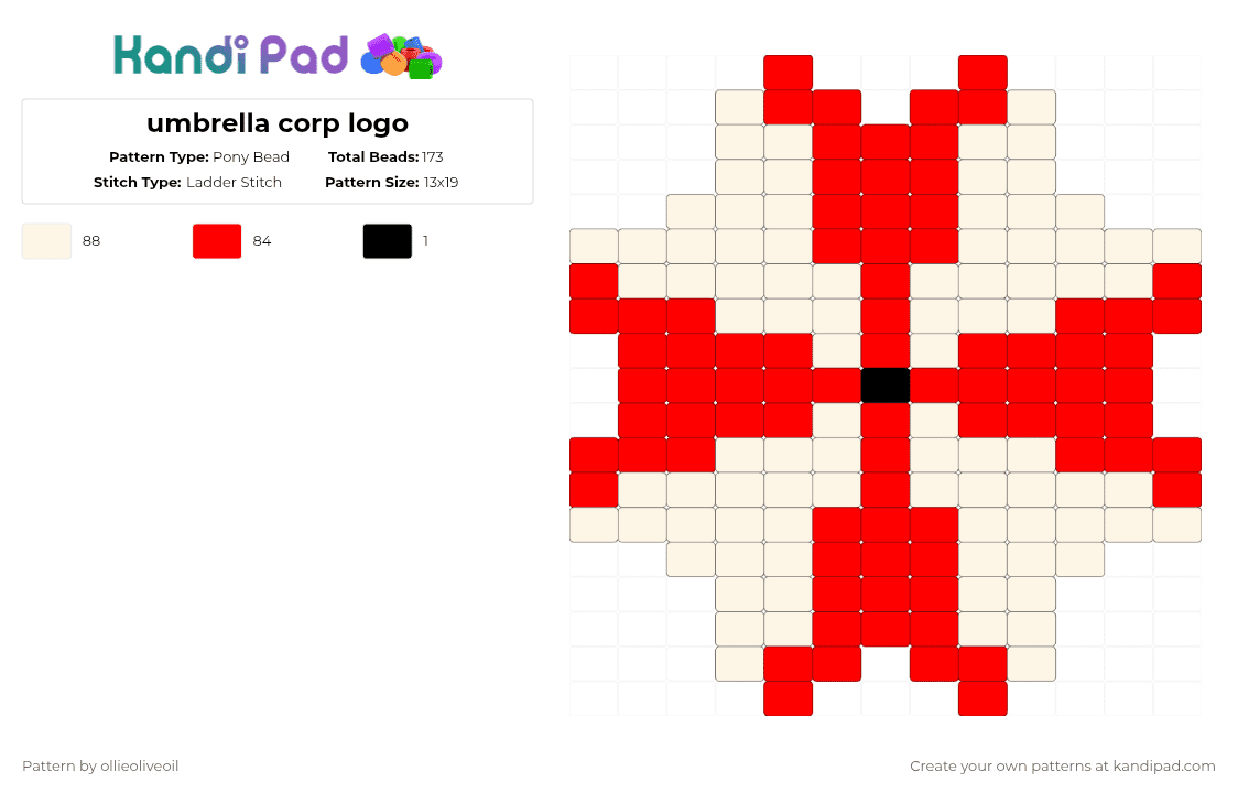 umbrella corp logo - Pony Bead Pattern by ollieoliveoil on Kandi Pad - red,white