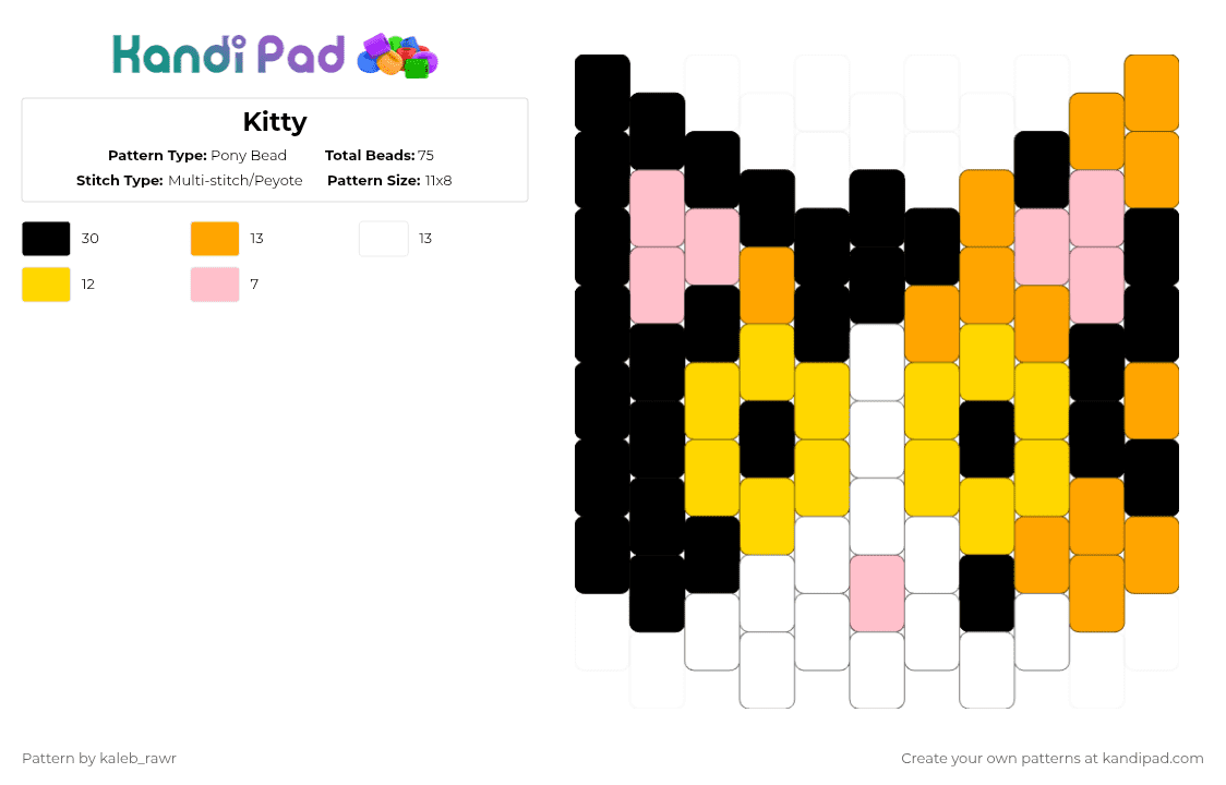 Kitty - Pony Bead Pattern by kaleb_rawr on Kandi Pad - orange,yellow