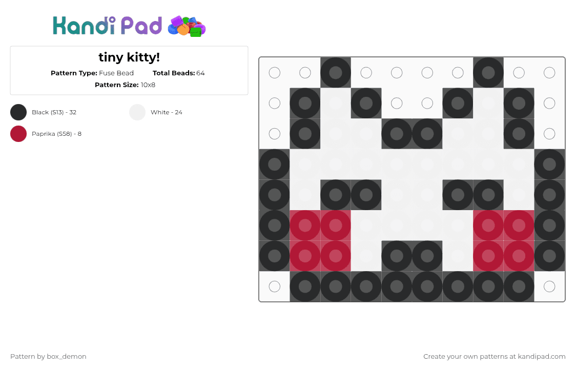 tiny kitty! - Fuse Bead Pattern by box_demon on Kandi Pad - white,cat,kitty,kandi,silly