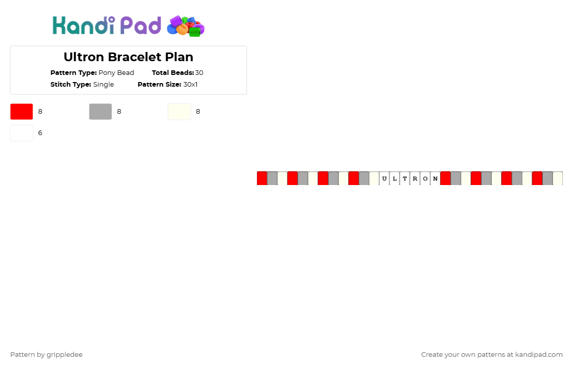 Ultron Bracelet Plan - Pony Bead Pattern by grippledee on Kandi Pad - red,beige