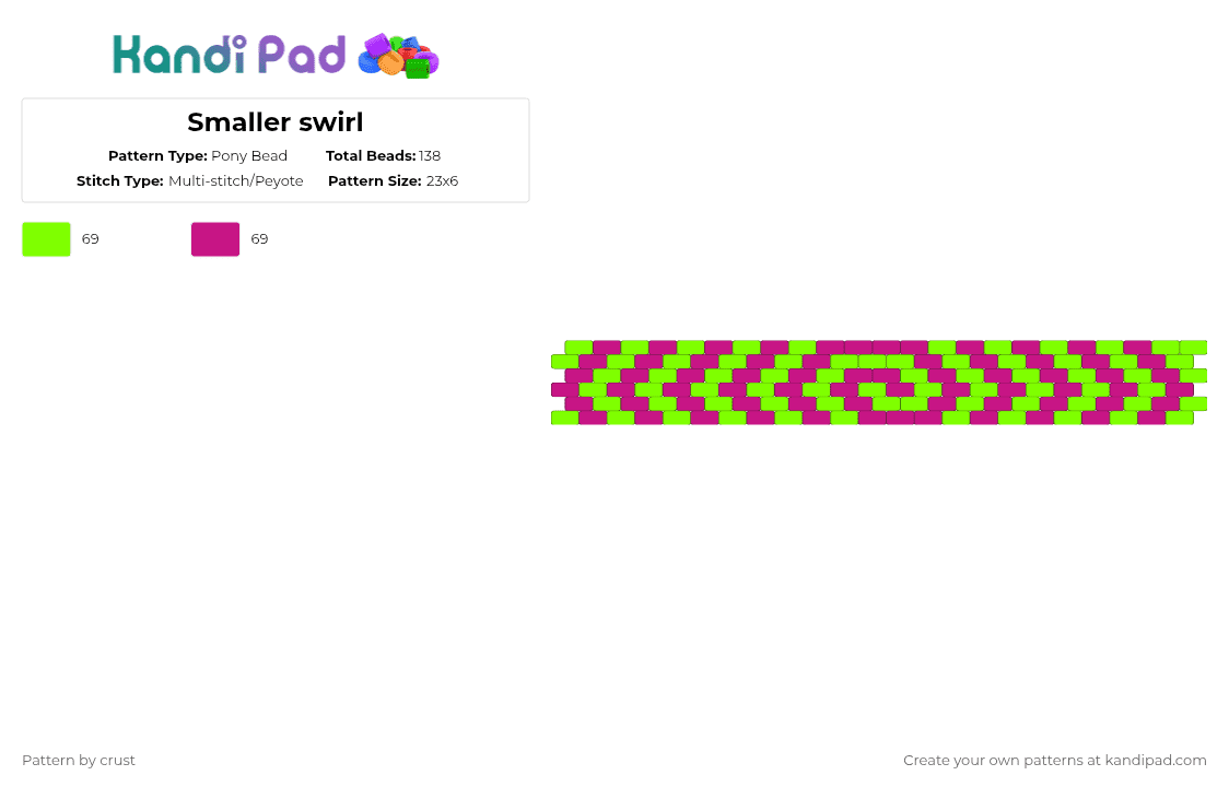 Smaller swirl - Pony Bead Pattern by crust on Kandi Pad - green,pink