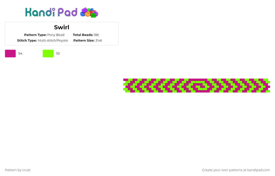 Swirl - Pony Bead Pattern by crust on Kandi Pad - pink,green