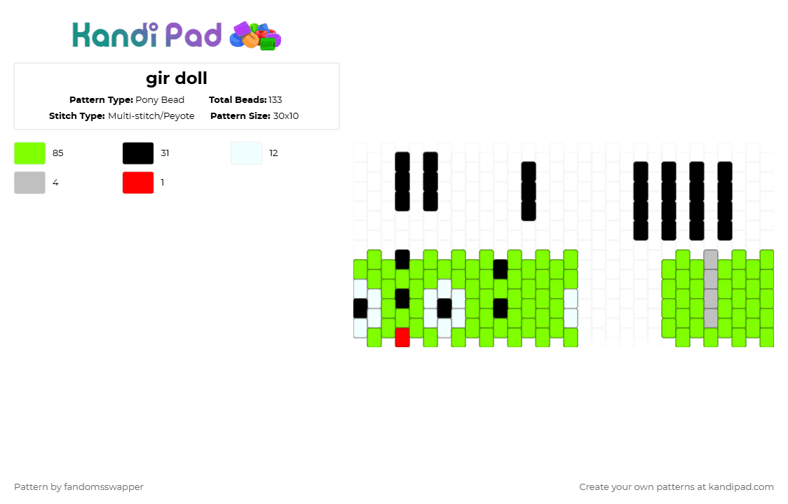 gir doll - Pony Bead Pattern by fandomsswapper on Kandi Pad - green