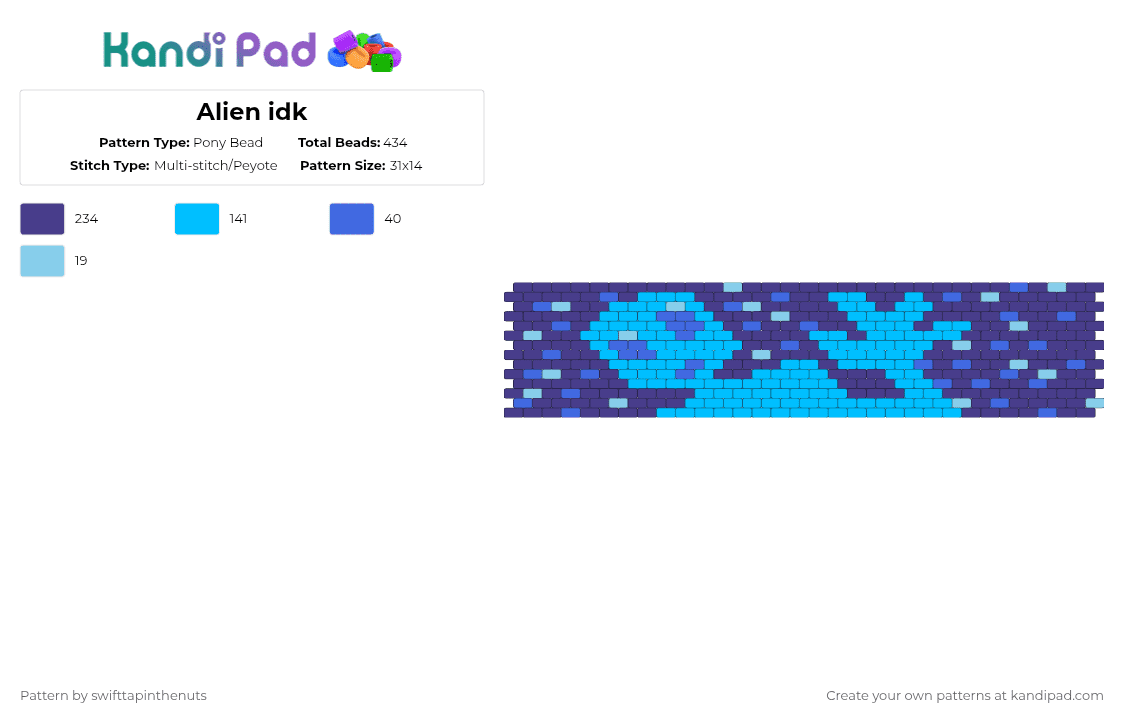 Alien idk - Pony Bead Pattern by swifttapinthenuts on Kandi Pad - light blue,purple