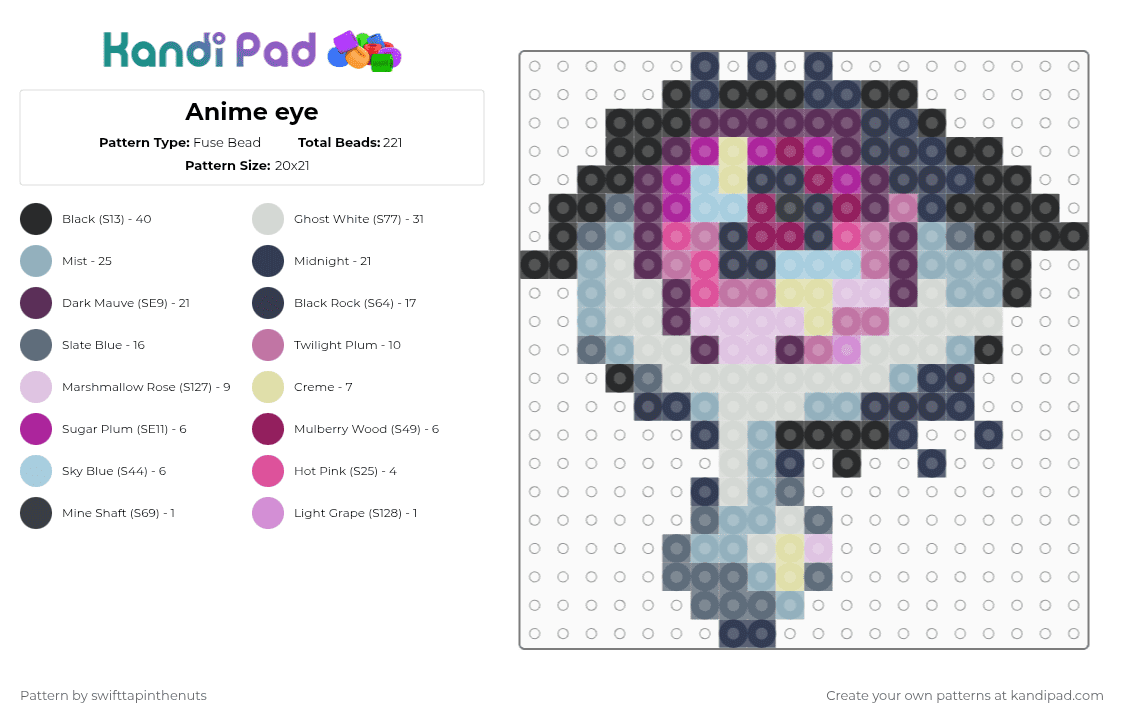 Anime eye - Fuse Bead Pattern by swifttapinthenuts on Kandi Pad - purple,pink,light blue,anime,perler bead,fuse bead
