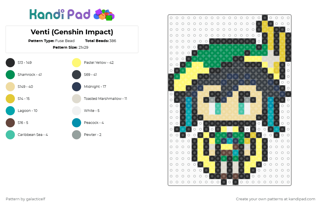 Venti (Genshin Impact) - Fuse Bead Pattern by galacticelf on Kandi Pad - black,yellow,green,beige,genshin