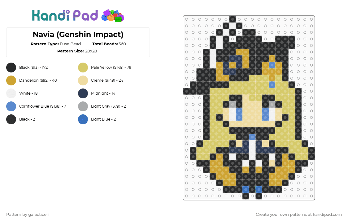 Navia (Genshin Impact) - Fuse Bead Pattern by galacticelf on Kandi Pad - black,orange,yellow,genshin