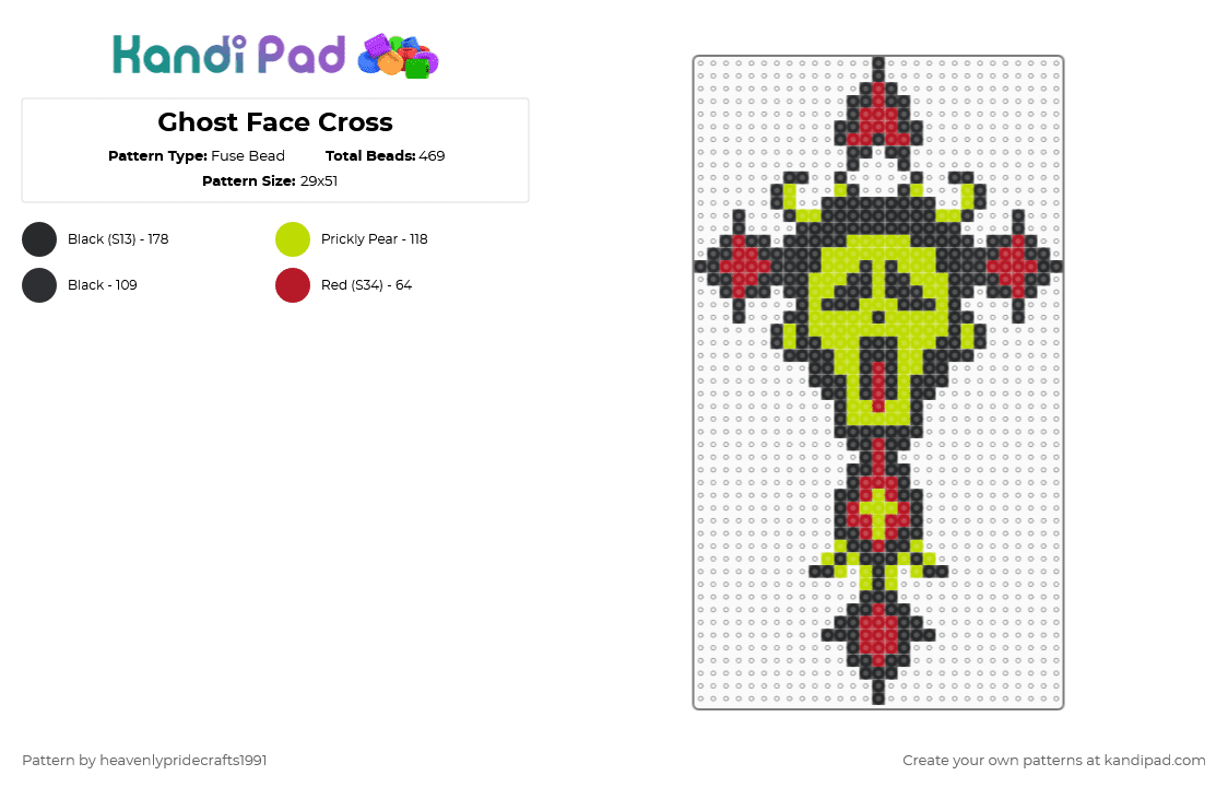 Ghost Face Cross - Fuse Bead Pattern by heavenlypridecrafts1991 on Kandi Pad - red,green