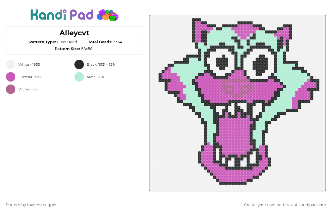 Alleycvt - Fuse Bead Pattern by makersmagpie on Kandi Pad - white,pink,light blue