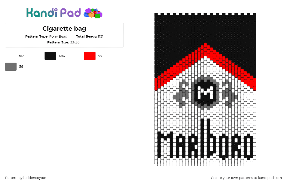 Cigarette bag - Pony Bead Pattern by hiddencoyote on Kandi Pad - marlboro,cigarettes,bold,graphic,conversation starter,design,black,white