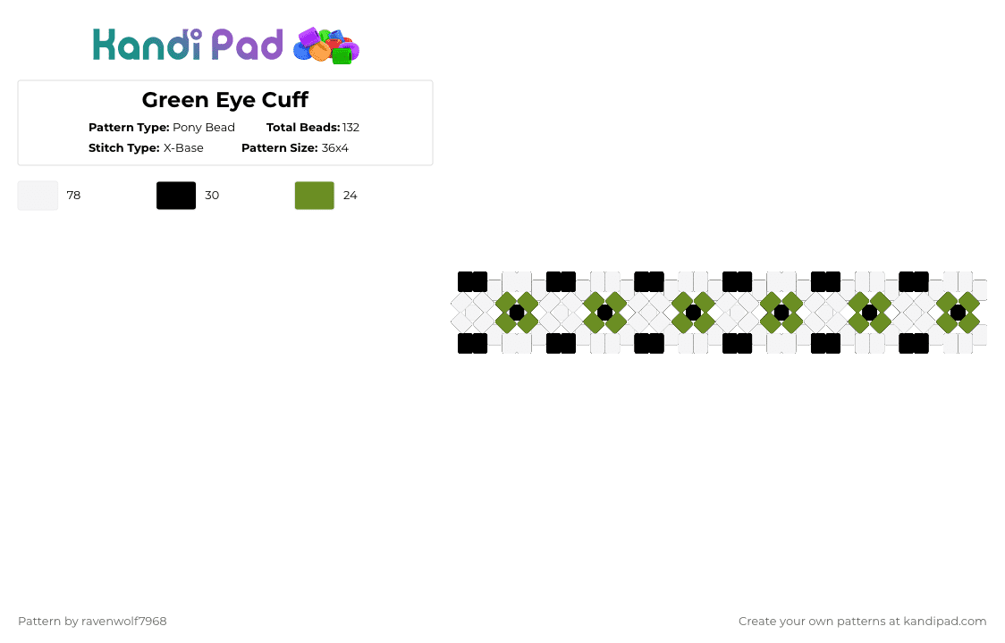 Green Eye Cuff - Pony Bead Pattern by ravenwolf7968 on Kandi Pad - white