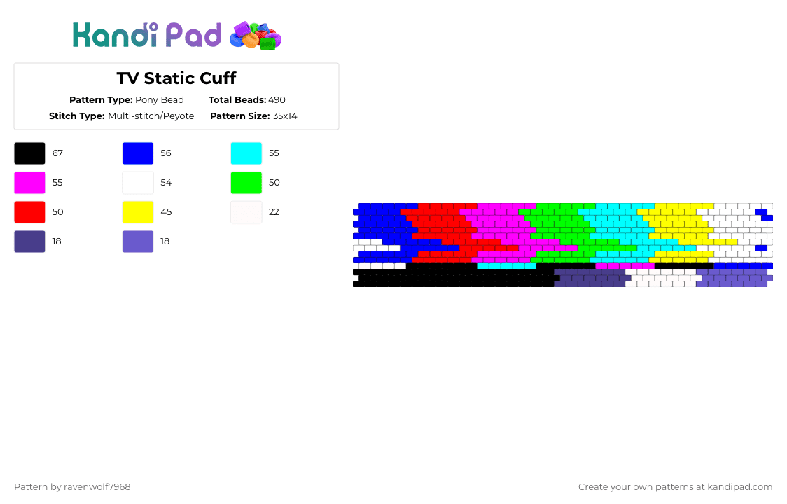 TV Static Cuff - Pony Bead Pattern by ravenwolf7968 on Kandi Pad - purple,yellow,green,colorful
