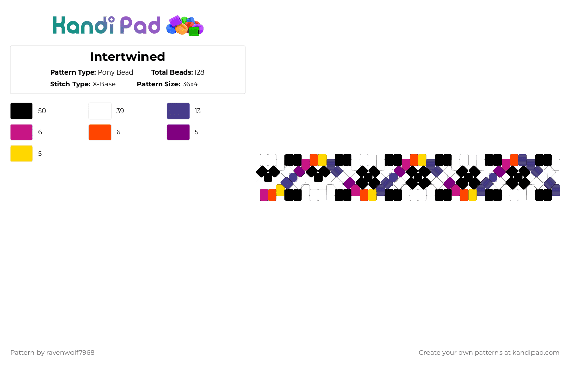 Intertwined - Pony Bead Pattern by ravenwolf7968 on Kandi Pad - white,pink,purple