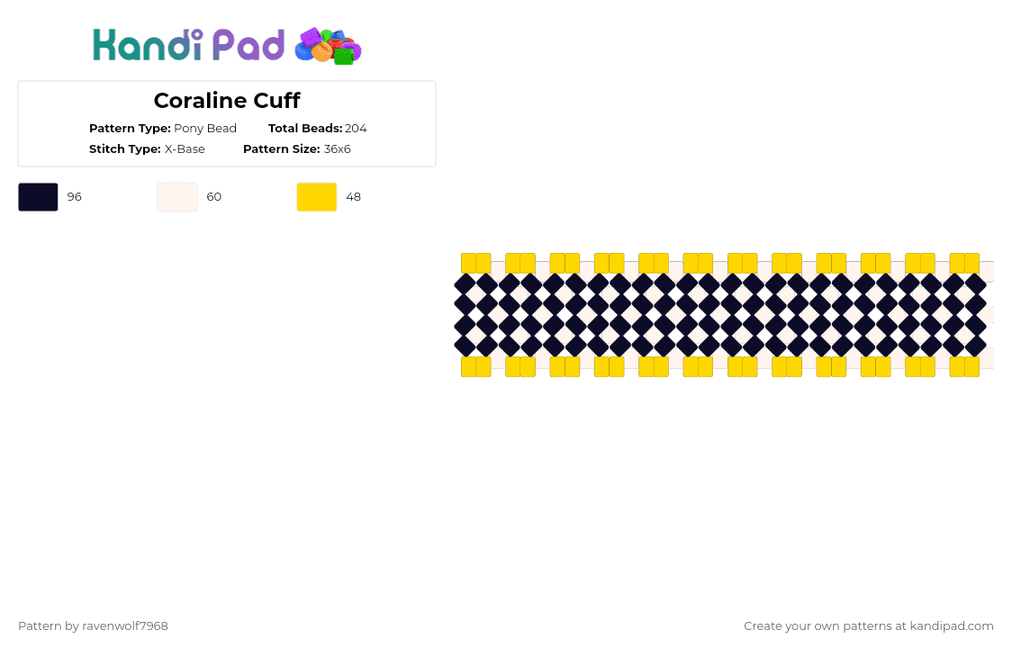 Coraline Cuff - Pony Bead Pattern by ravenwolf7968 on Kandi Pad - white,yellow