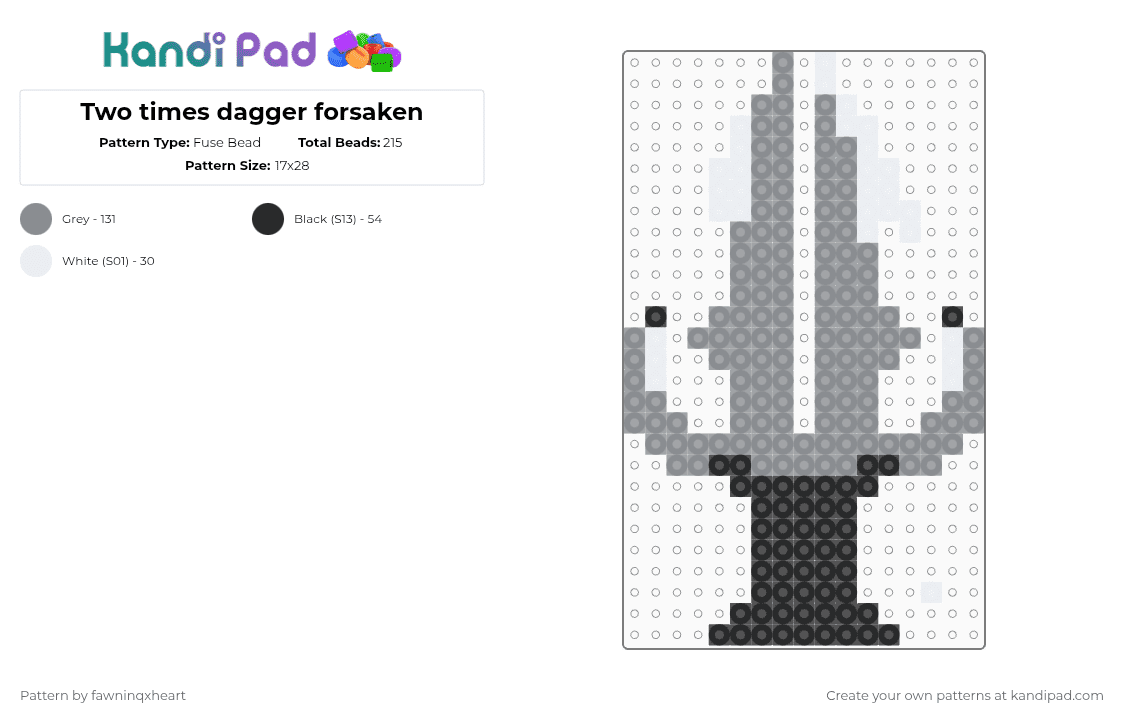 Two times dagger forsaken - Fuse Bead Pattern by fawninqxheart on Kandi Pad - gray,two time,forsaken,dagger
