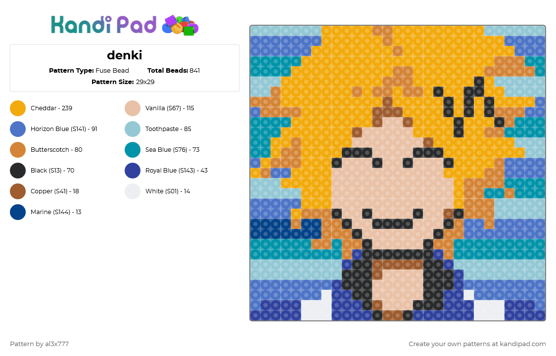 denki - Fuse Bead Pattern by al3x777 on Kandi Pad - beige, blue, orange