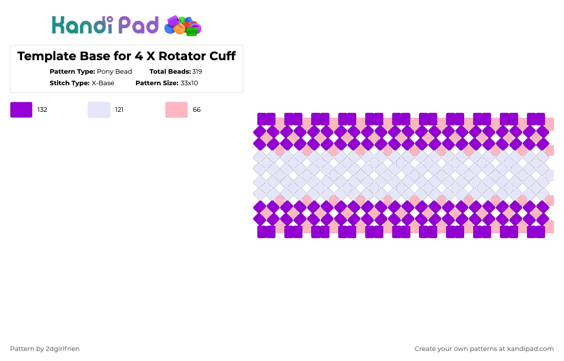 Template Base for 4 X Rotator Cuff - Pony Bead Pattern by 2dgirlfrien on Kandi Pad - pink,purple,xbase,rotator cuff,x base,template