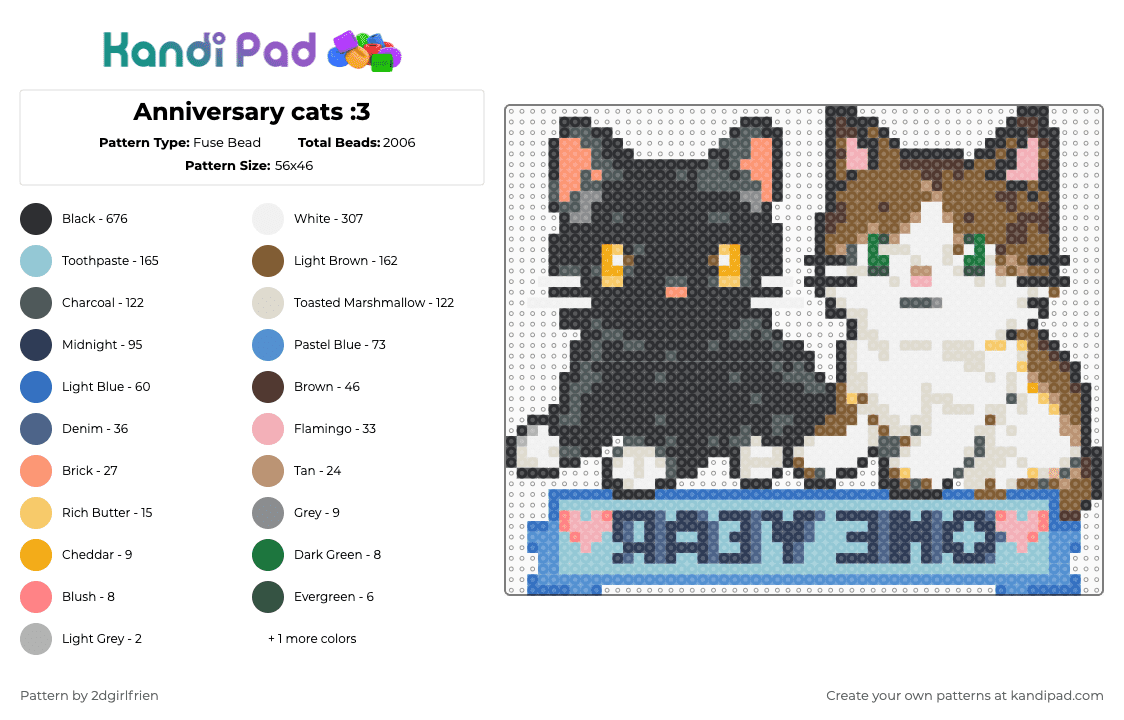 Anniversary cats :3 - Fuse Bead Pattern by 2dgirlfrien on Kandi Pad - beige, blue, colorful, purple, tan