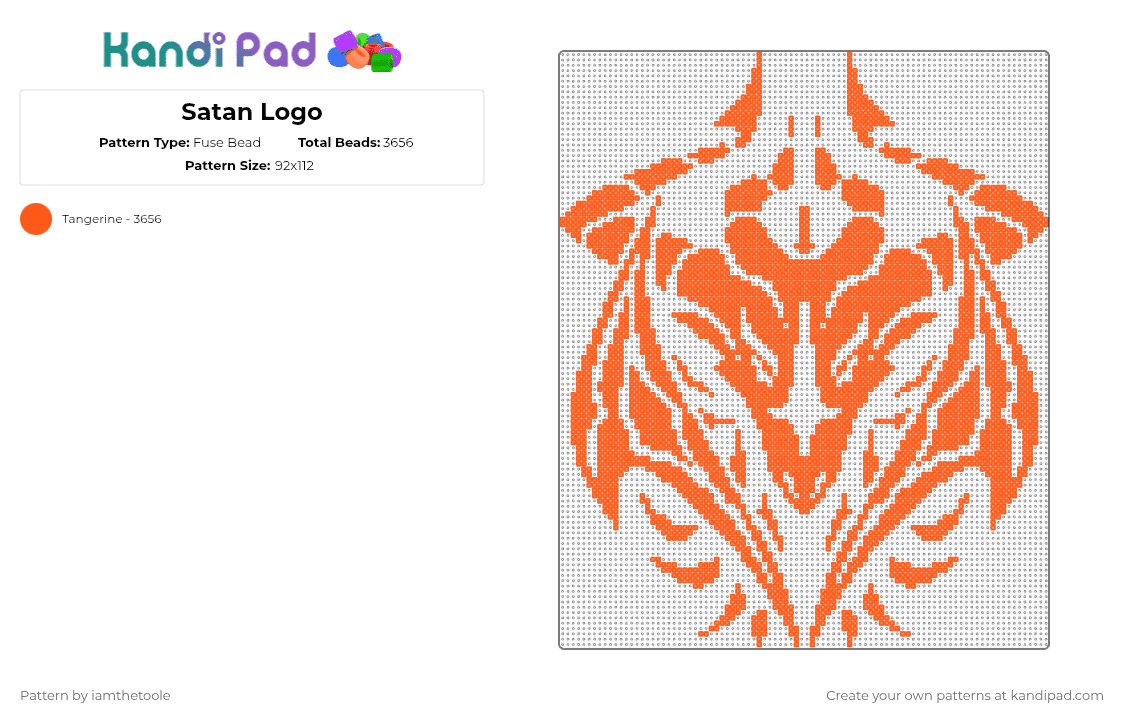 Satan Logo - Fuse Bead Pattern by iamthetoole on Kandi Pad - orange,satan,helluva boss