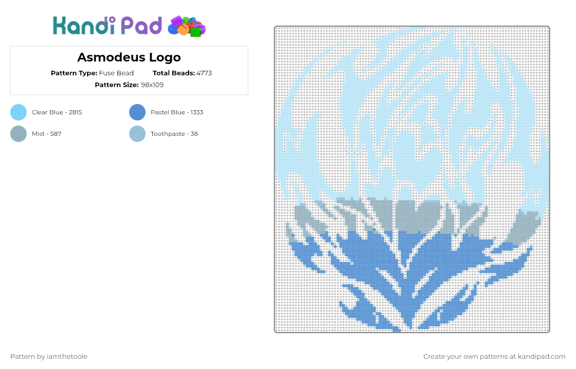 Asmodeus Logo - Fuse Bead Pattern by iamthetoole on Kandi Pad - light blue,helluva boss,asmodeus,ozzy