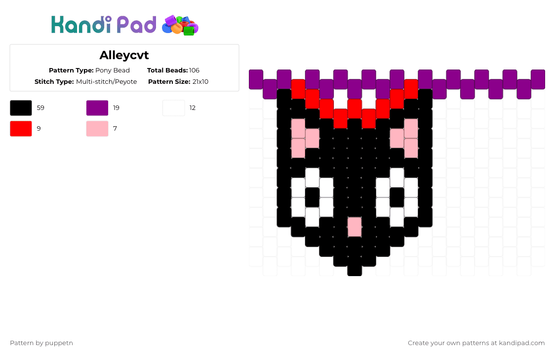 Alleycvt - Pony Bead Pattern by puppetn on Kandi Pad - black,pink