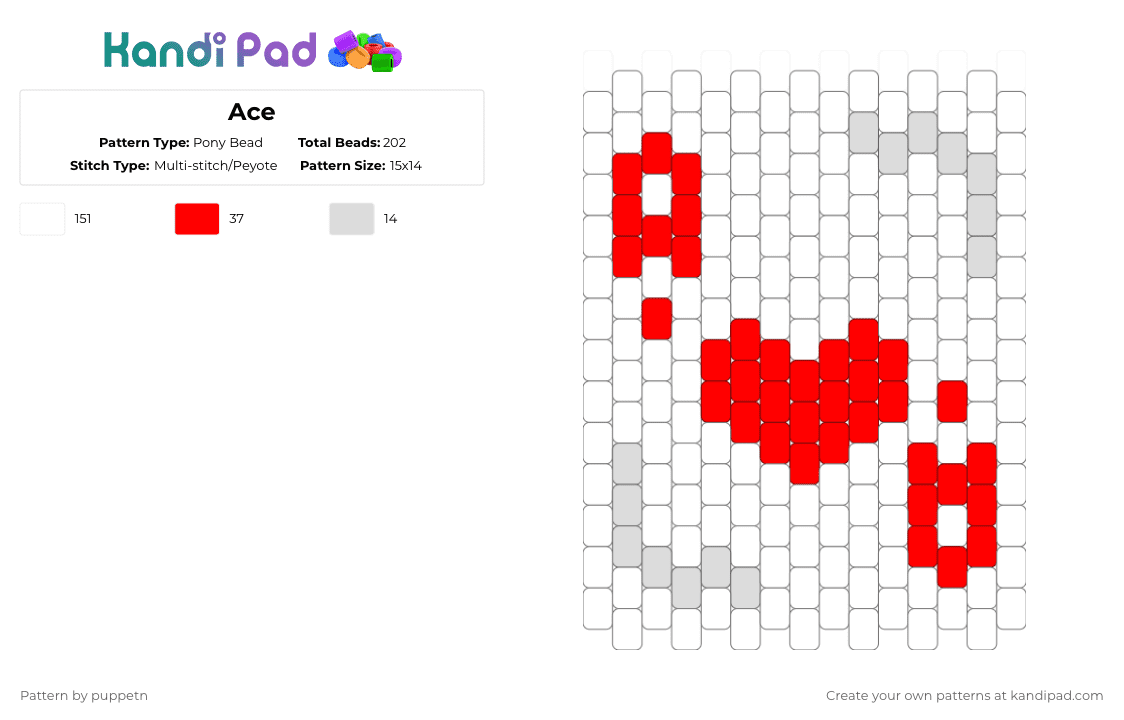 Ace - Pony Bead Pattern by puppetn on Kandi Pad - white