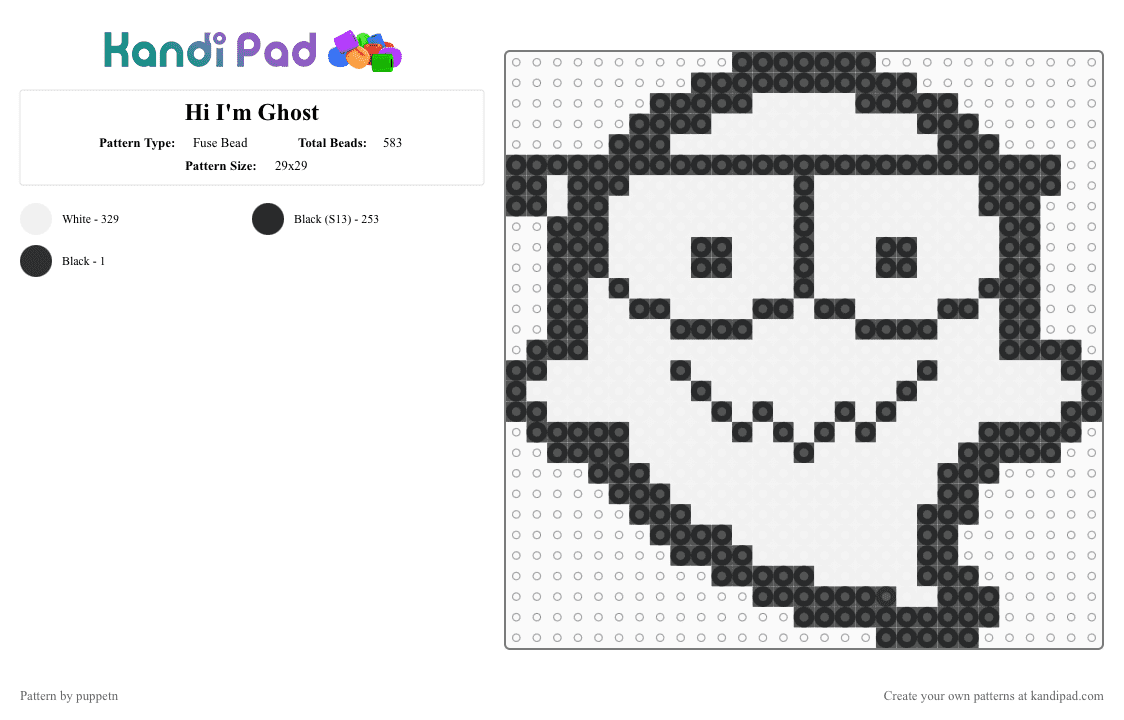 Hi I\'m Ghost - Fuse Bead Pattern by puppetn on Kandi Pad - black,white