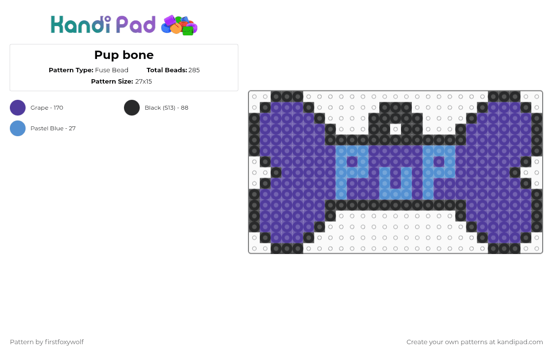 Pup bone - Fuse Bead Pattern by firstfoxywolf on Kandi Pad - purple