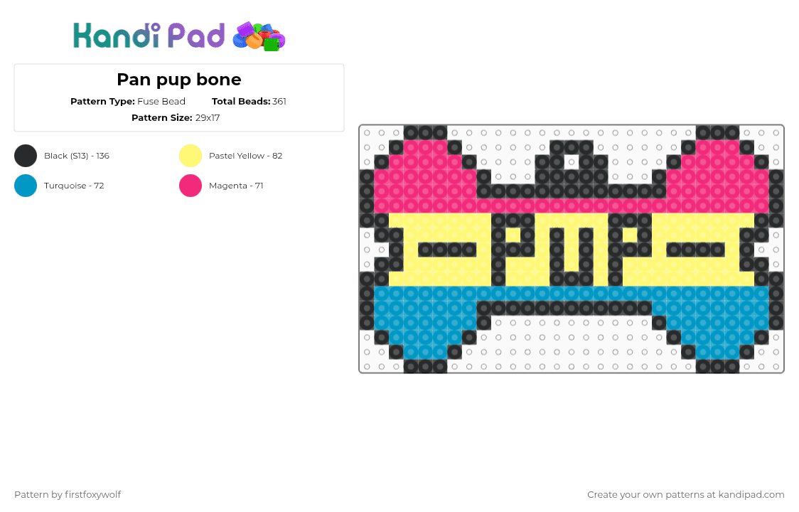 Pan pup bone - Fuse Bead Pattern by firstfoxywolf on Kandi Pad - light blue,yellow