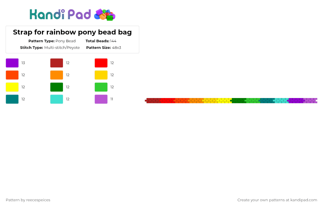 Strap for rainbow pony bead bag - Pony Bead Pattern by reecespeices on Kandi Pad - red,yellow,green