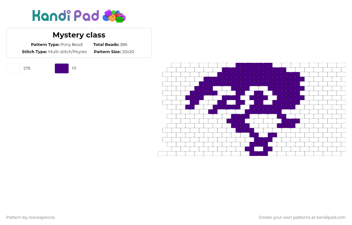 Mystery class - Pony Bead Pattern by reecespeices on Kandi Pad - white,purple