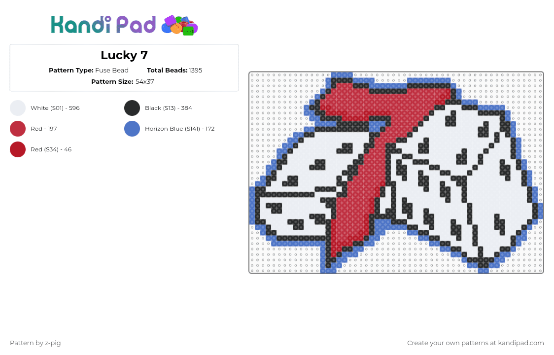 Lucky 7 - Fuse Bead Pattern by z-pig on Kandi Pad - white,blue,red,brand,jnco,logo,dice,lucky 7,lucky