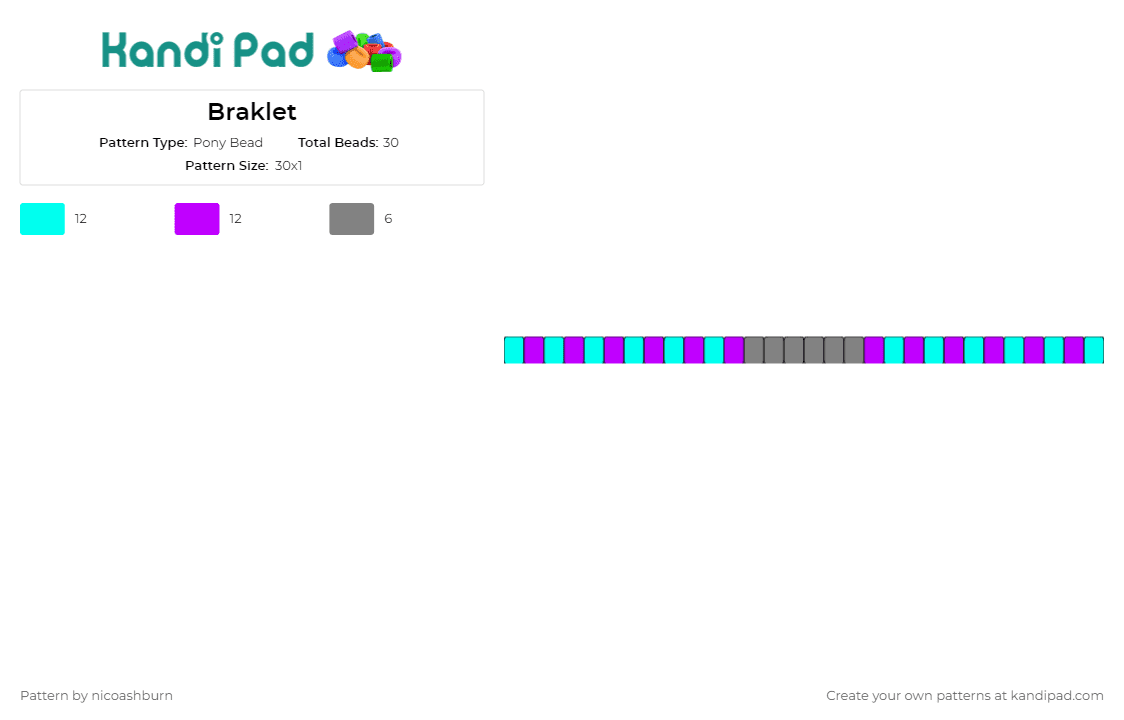 Braklet - Pony Bead Pattern by nicoashburn on Kandi Pad - neon,single,bracelet,cuff,light blue,purple