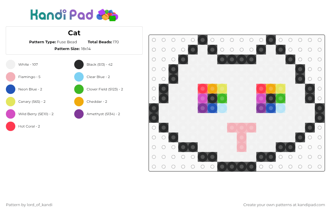 Cat - Fuse Bead Pattern by lord_of_kandi on Kandi Pad - white,beige,pink