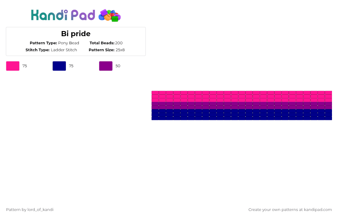 Bi pride - Pony Bead Pattern by lord_of_kandi on Kandi Pad - pink,purple