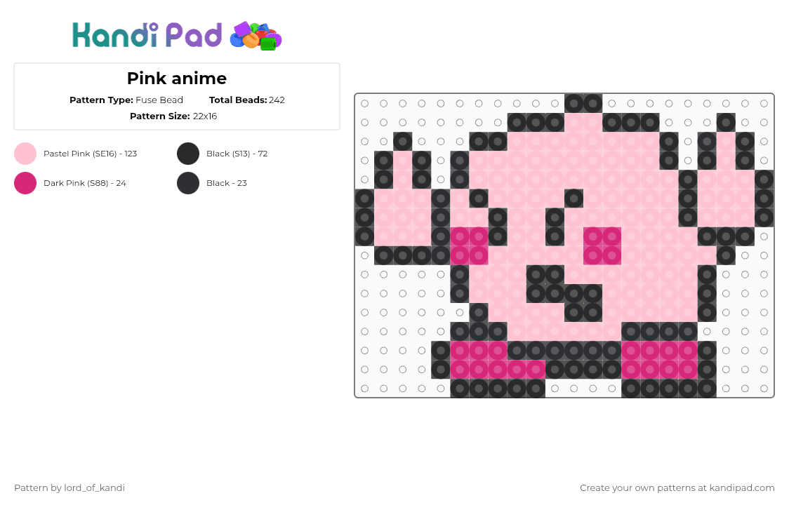Pink anime - Fuse Bead Pattern by lord_of_kandi on Kandi Pad - black, pink