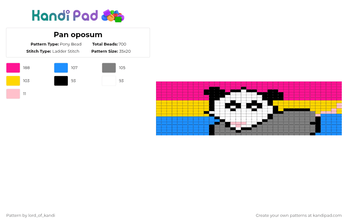 Pan oposum - Pony Bead Pattern by lord_of_kandi on Kandi Pad - pink