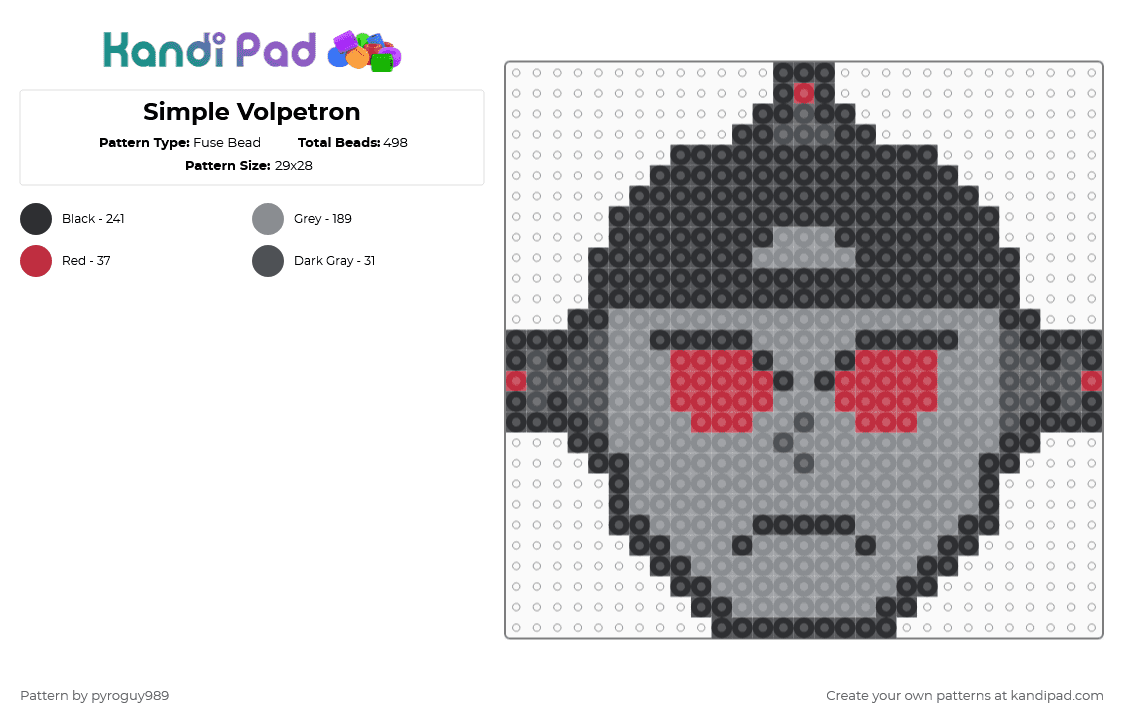 Simple Volpetron - Fuse Bead Pattern by pyroguy989 on Kandi Pad - volpetron,ray volpe,music,dj,edm,charm,animal,robot,gray