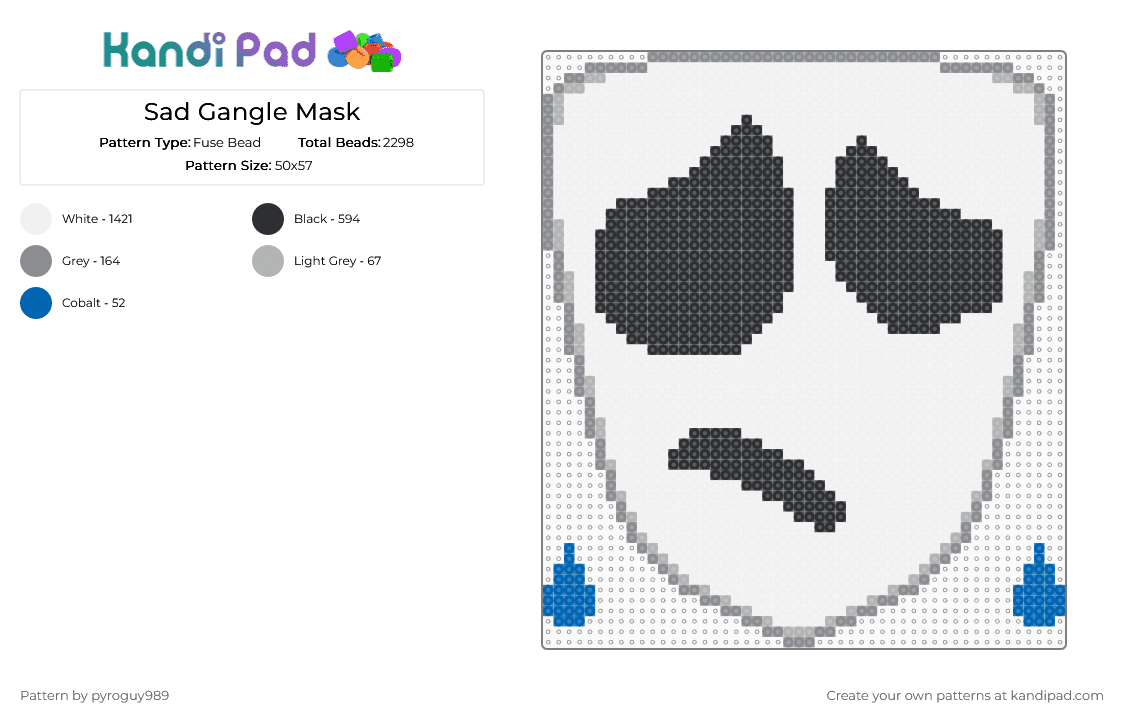Sad Gangle Mask - Fuse Bead Pattern by pyroguy989 on Kandi Pad - white,gray,tadc,gangle