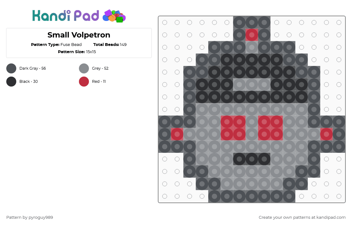 Small Volpetron - Fuse Bead Pattern by pyroguy989 on Kandi Pad - volpetron,ray volpe,dj,music,edm,charm,gray