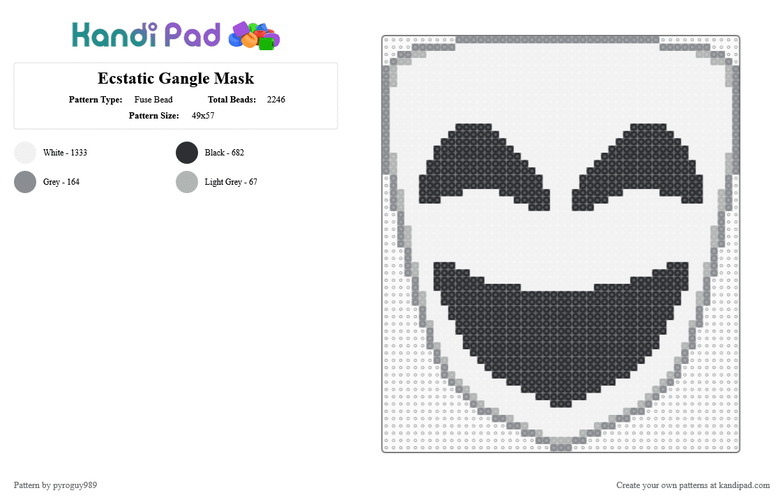 Ecstatic Gangle Mask - Fuse Bead Pattern by pyroguy989 on Kandi Pad - white,gray,beige,tadc,gangle