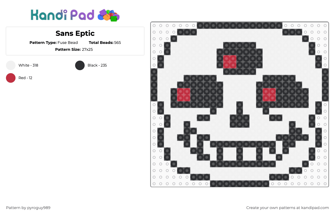 Sans Eptic - Fuse Bead Pattern by pyroguy989 on Kandi Pad - eptic,dj,music,mashup,video game,character,skeleton,creature,gaming,white,undertale,sans,video games