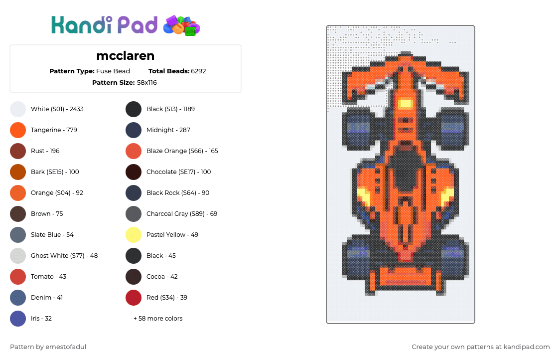 mcclaren - Fuse Bead Pattern by ernestofadul on Kandi Pad - white,red,orange,brown,colorful