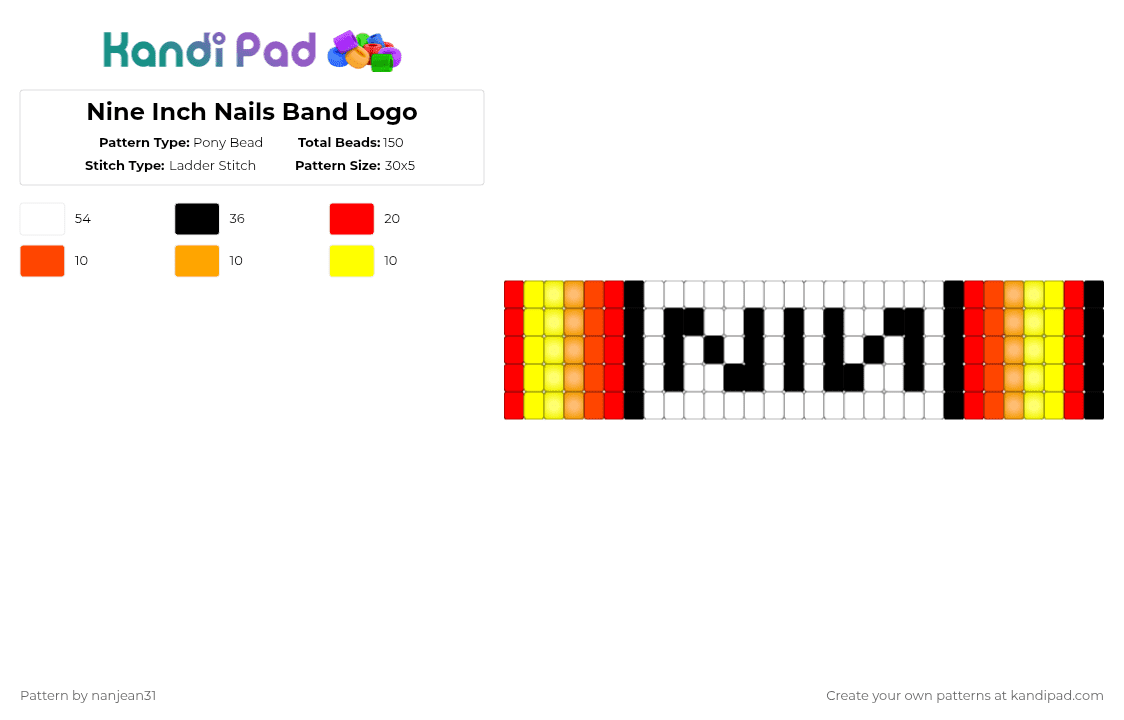 Nine Inch Nails Band Logo - Pony Bead Pattern by nanjean31 on Kandi Pad - red,yellow,band logo,nine inch nails,metal,music