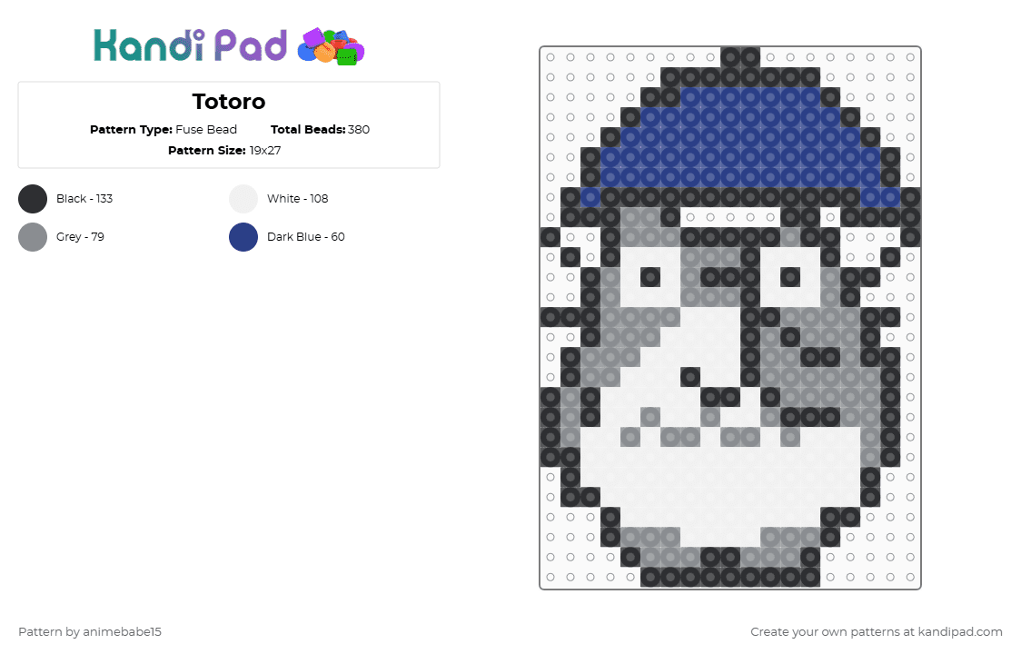 Totoro - Fuse Bead Pattern by animebabe15 on Kandi Pad - gray,blue