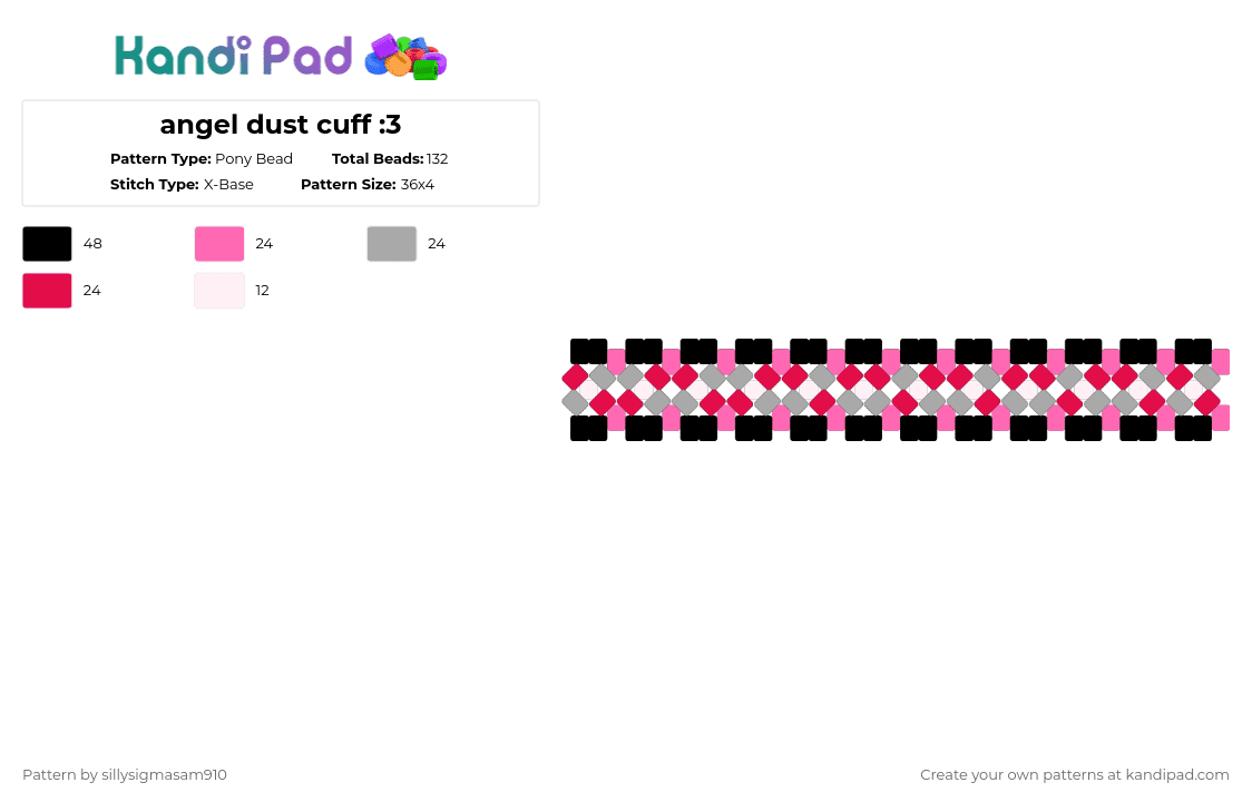 angel dust cuff :3 - Pony Bead Pattern by sillysigmasam910 on Kandi Pad - pink,beige,red