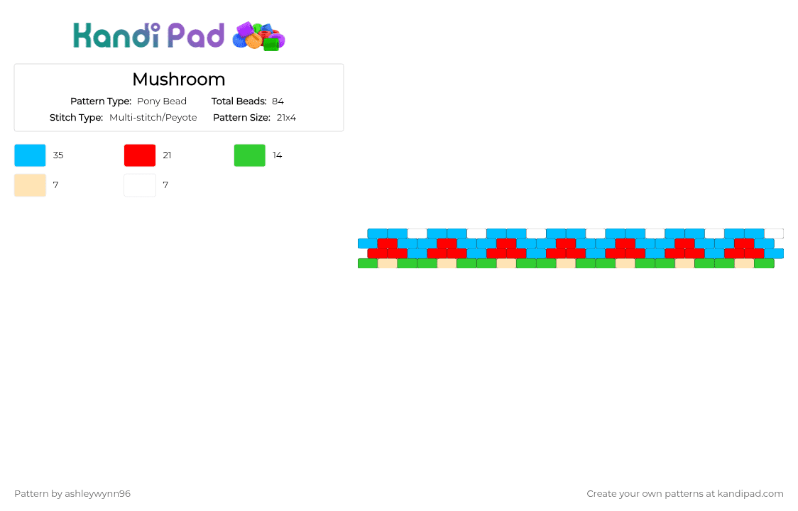 Mushroom - Pony Bead Pattern by ashleywynn96 on Kandi Pad - red,light blue